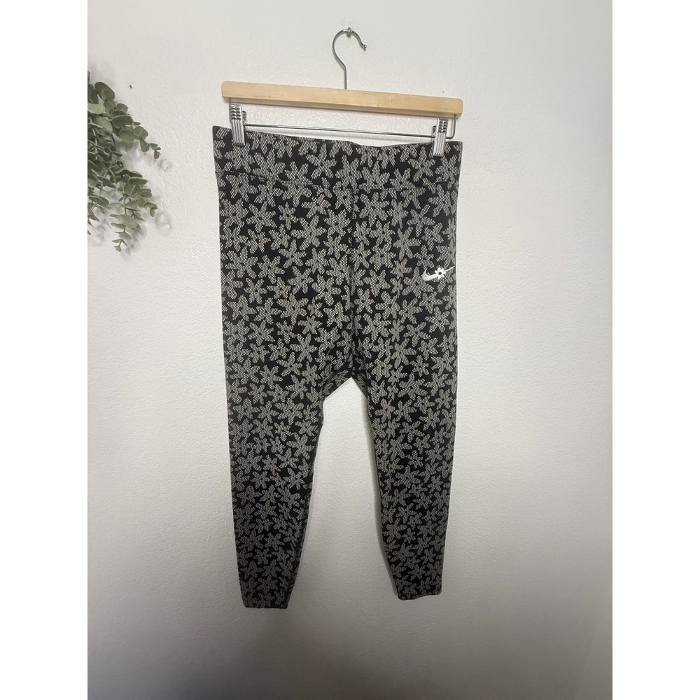 Nike Womens Flower Print High Waisted Leggings Black White XL Floral Swoosh - Picture 2 of 6